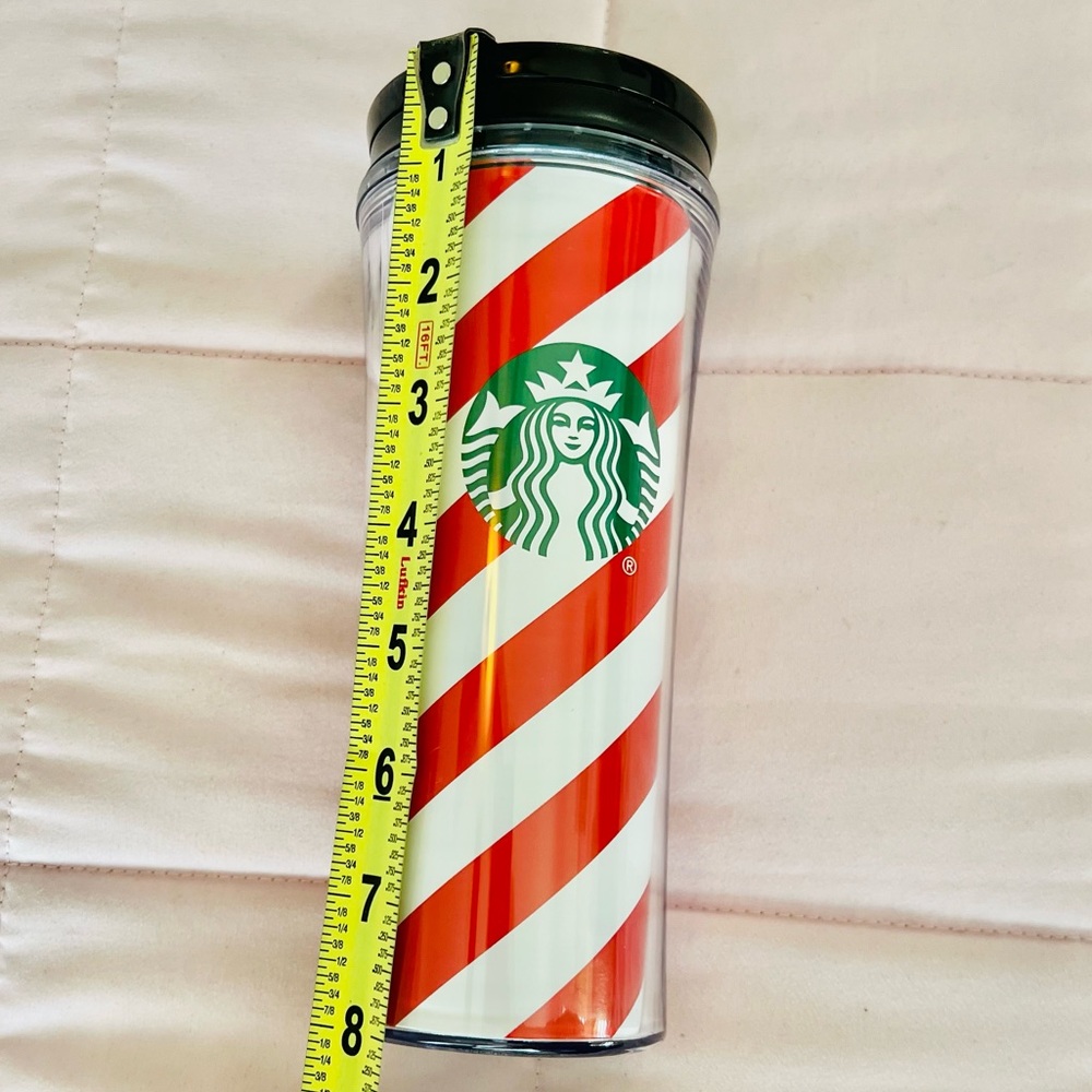 NEW! STARBUCKS SIREN LOGO RED & WHITE SPIRAL STRIPE ACRYLIC INSULATED TRAVEL MUG - Picture 6 of 7